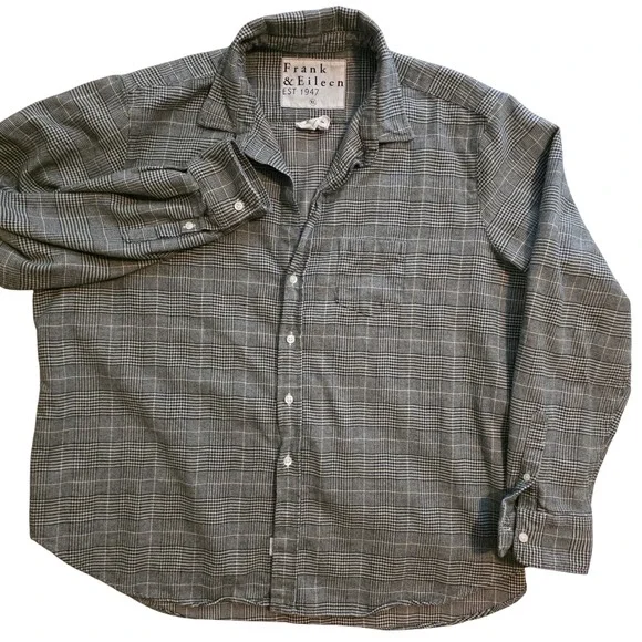 Frank & Eileen relax Button  Shirt Women XL Grey Plaid Glen Check Woven in Italy - Picture 5 of 12
